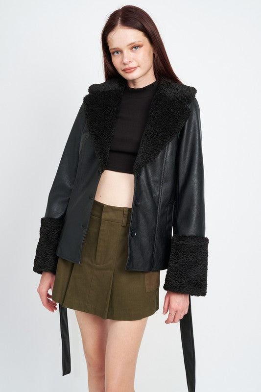 Whole Lotta Love Belted Faux Shearing Trimmed Jacket