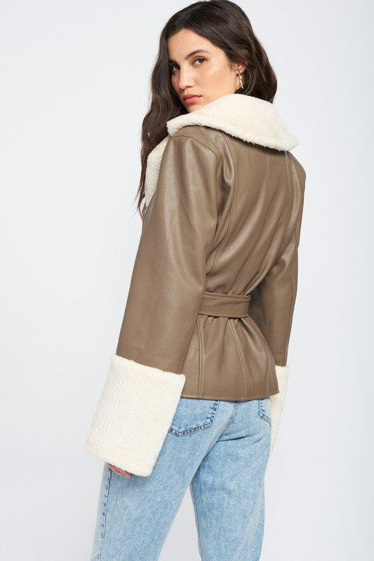 Whole Lotta Love Belted Faux Shearing Trimmed Jacket