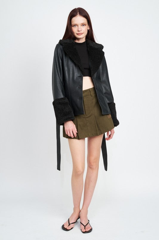 Whole Lotta Love Belted Faux Shearing Trimmed Jacket