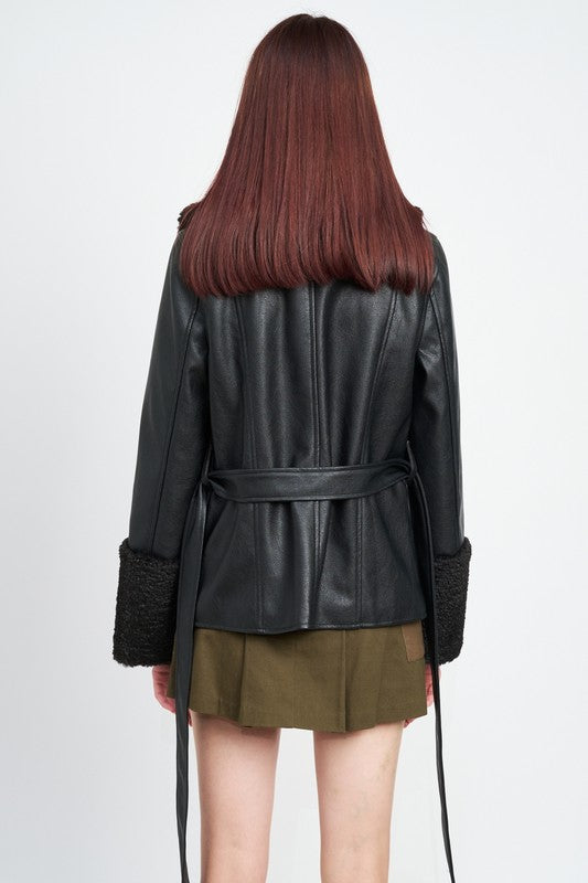 Whole Lotta Love Belted Faux Shearing Trimmed Jacket