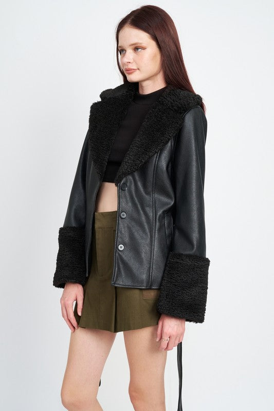 Whole Lotta Love Belted Faux Shearing Trimmed Jacket