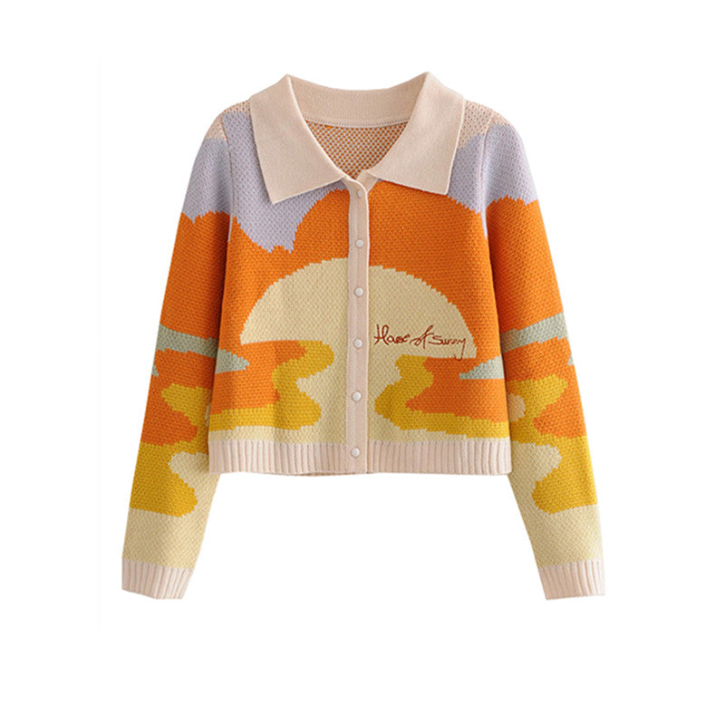 Sunset Oil Painting Knit Cardigan