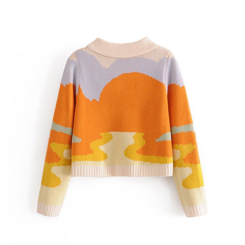 Sunset Oil Painting Knit Cardigan