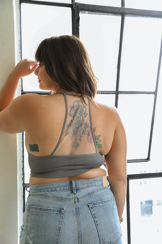 Plus Size Tattoo Mesh Racerback Bralette