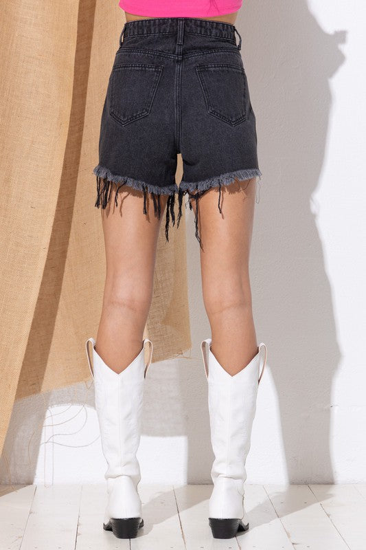 Gem Rhinestone Fringe Denim Shorts