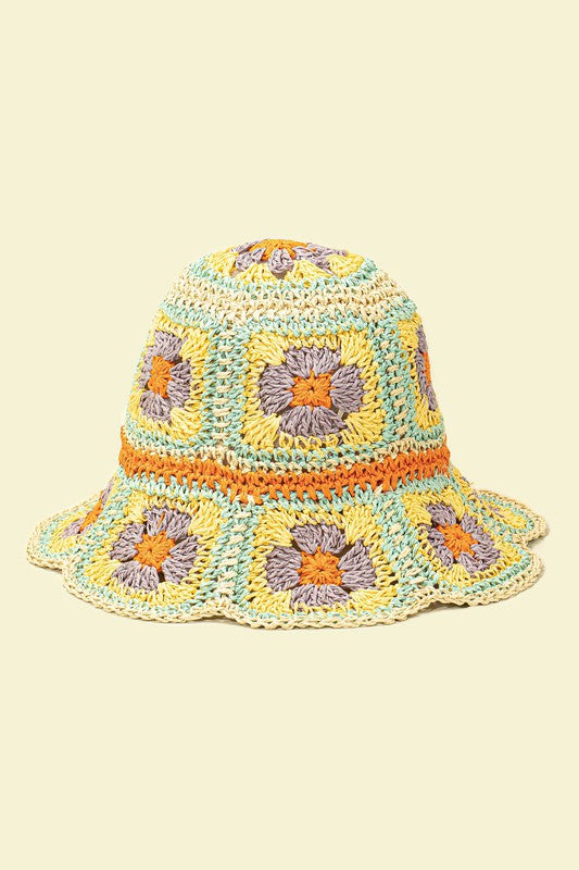 Packable crochet granny square bucket hat