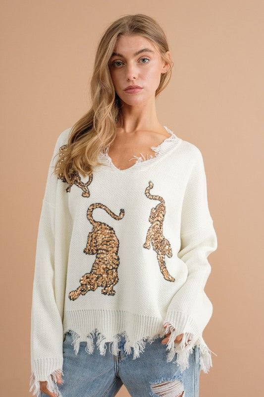 Sak Yant Sequin Tiger Sweater