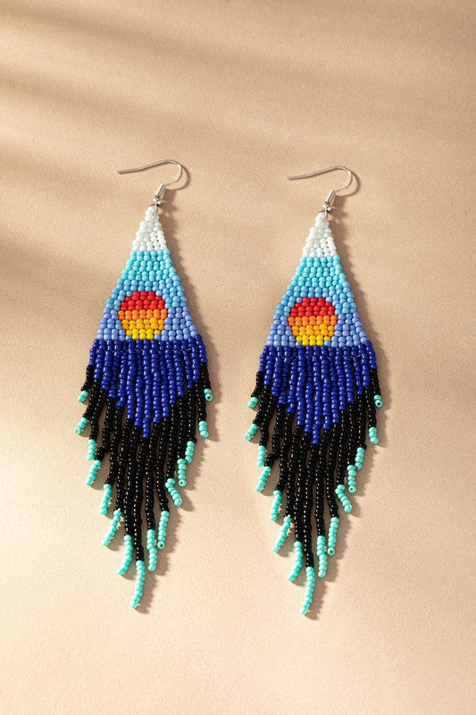 Sunrise over deep blue ocean seed bead earrings