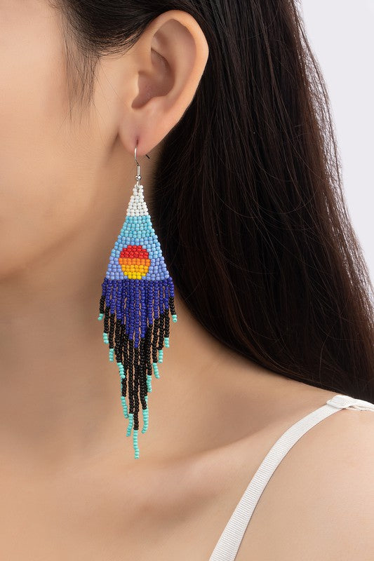 Sunrise over deep blue ocean seed bead earrings