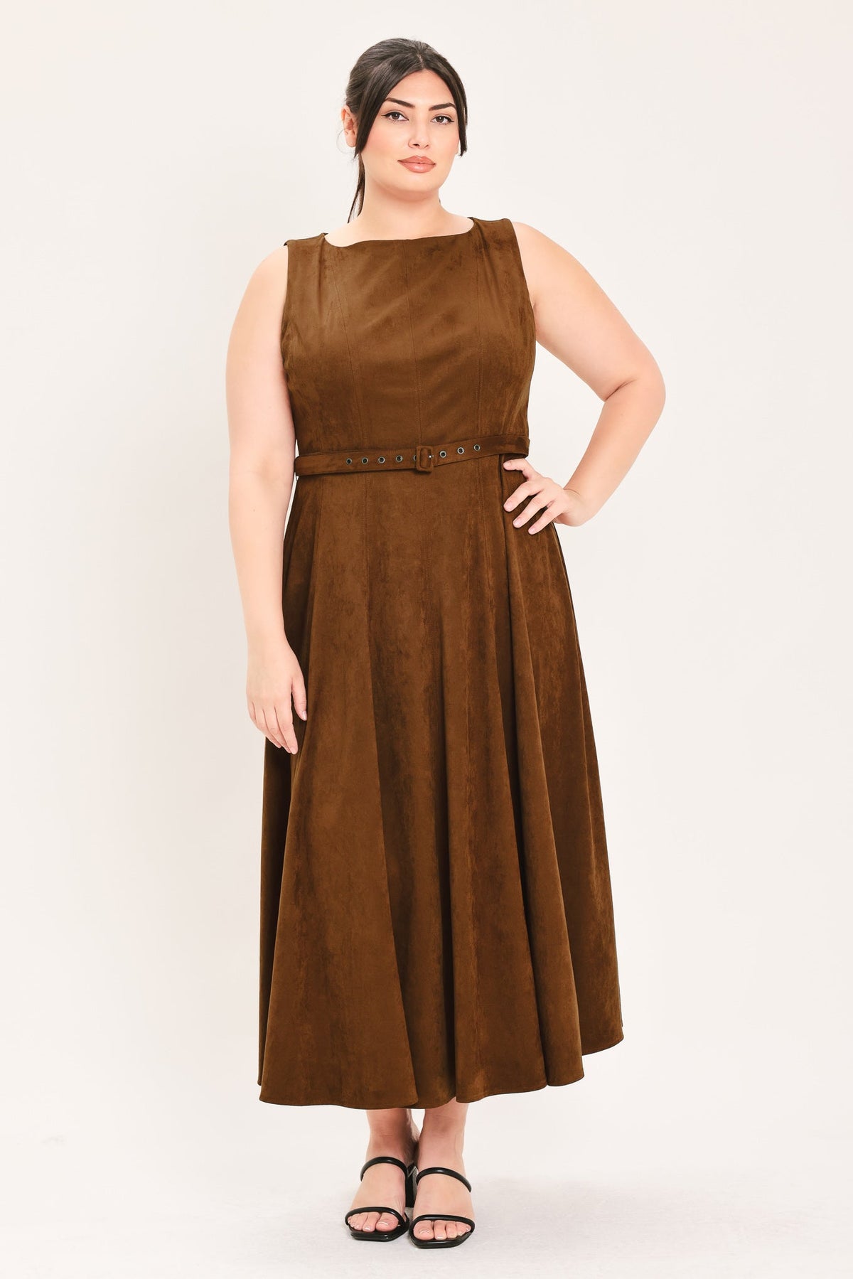 Tobacco Moon Faux-Suede Midi Dress