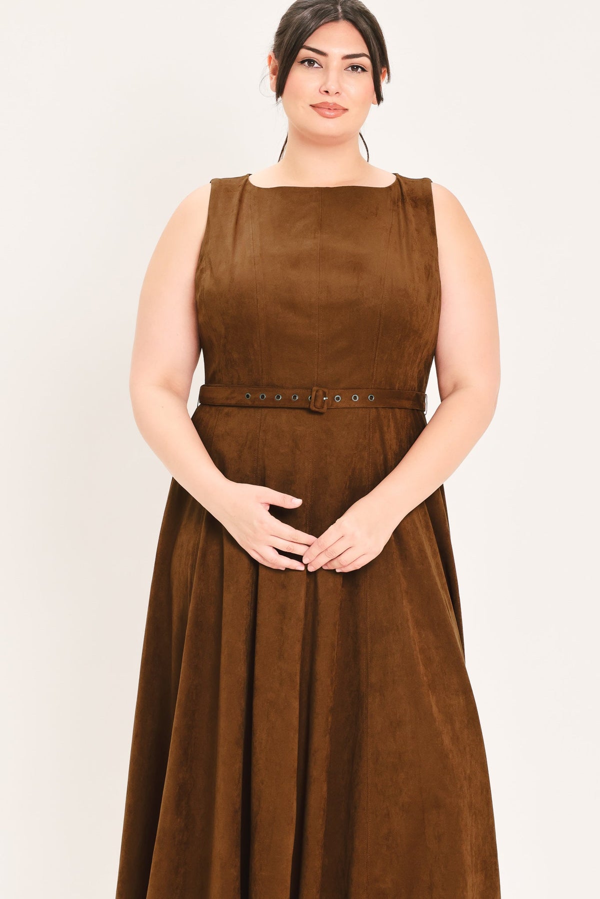 Tobacco Moon Faux-Suede Midi Dress