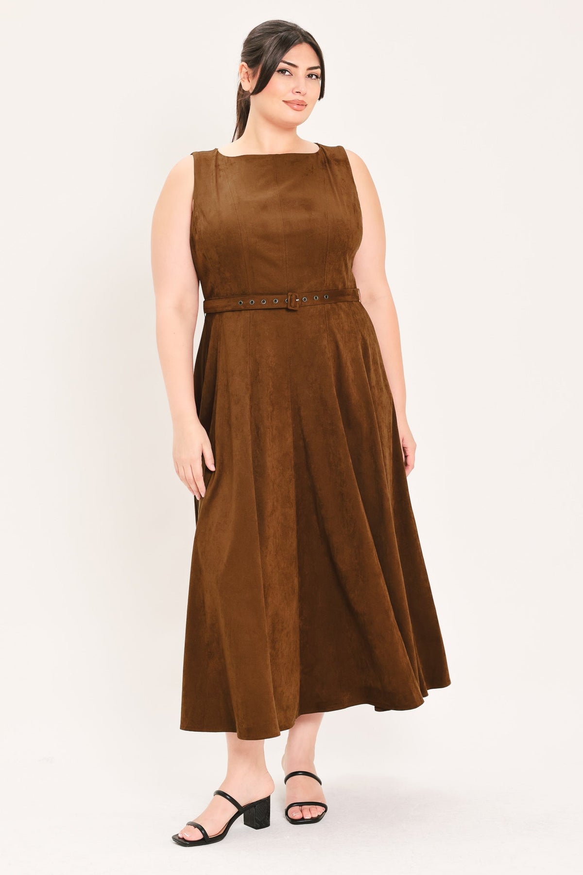 Tobacco Moon Faux-Suede Midi Dress