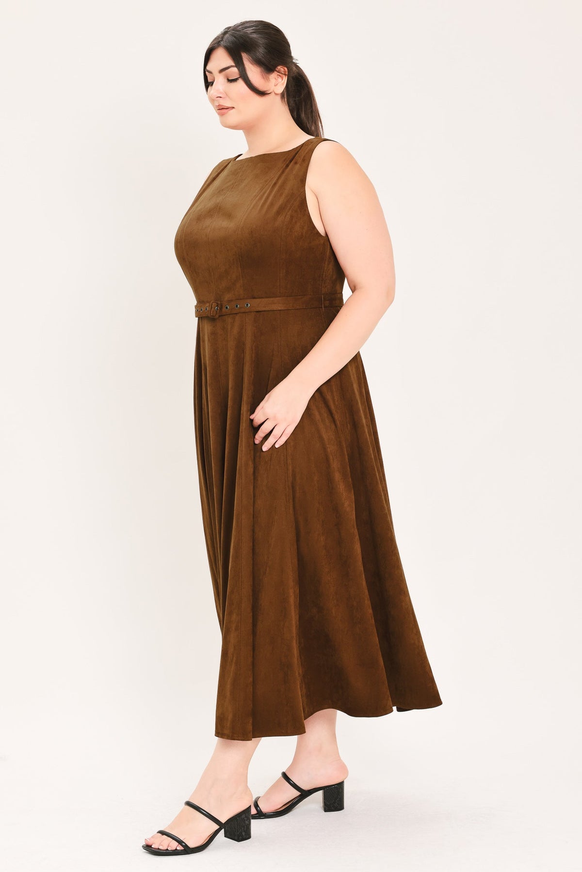Tobacco Moon Faux-Suede Midi Dress