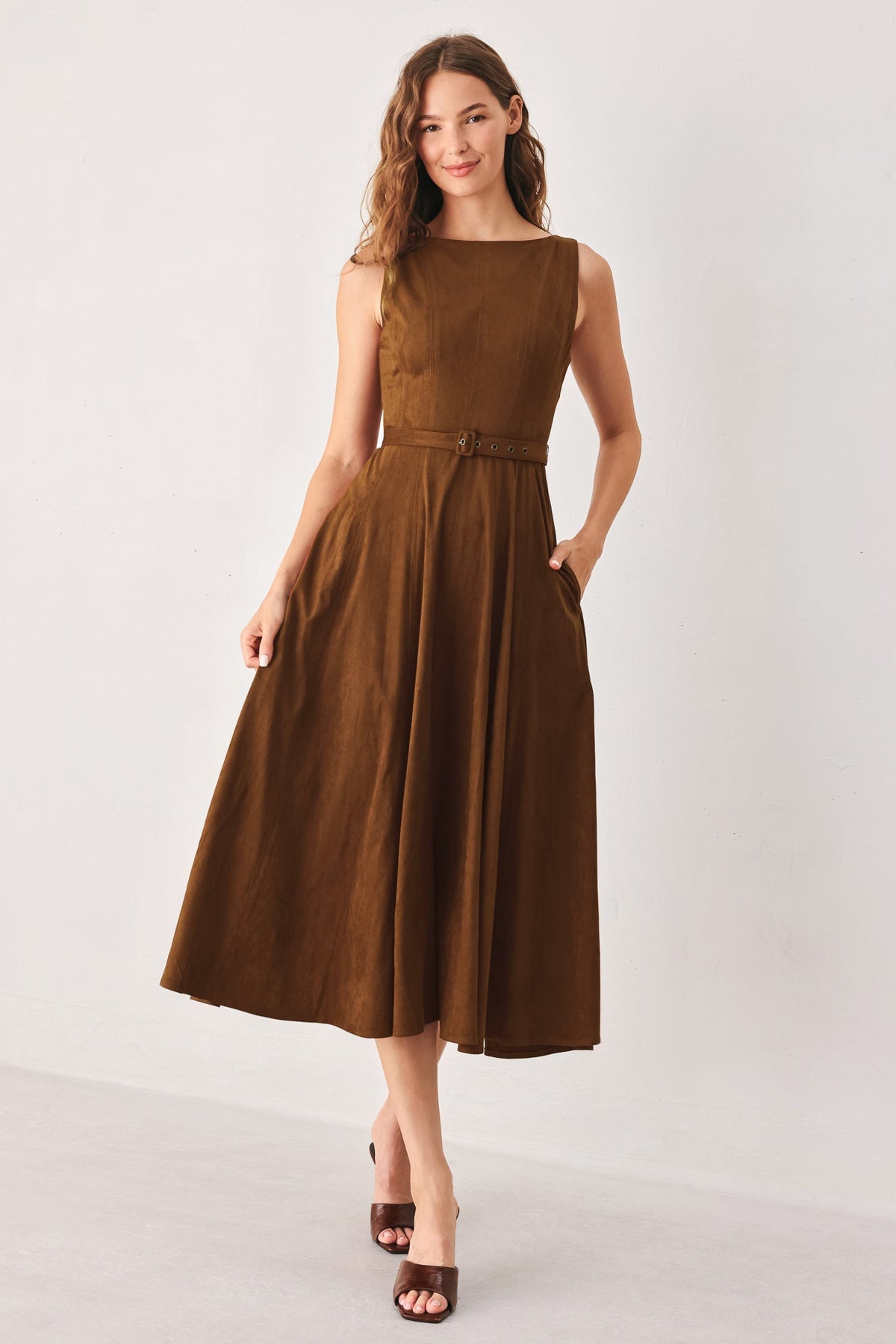 Tobacco Moon Faux-Suede Midi Dress