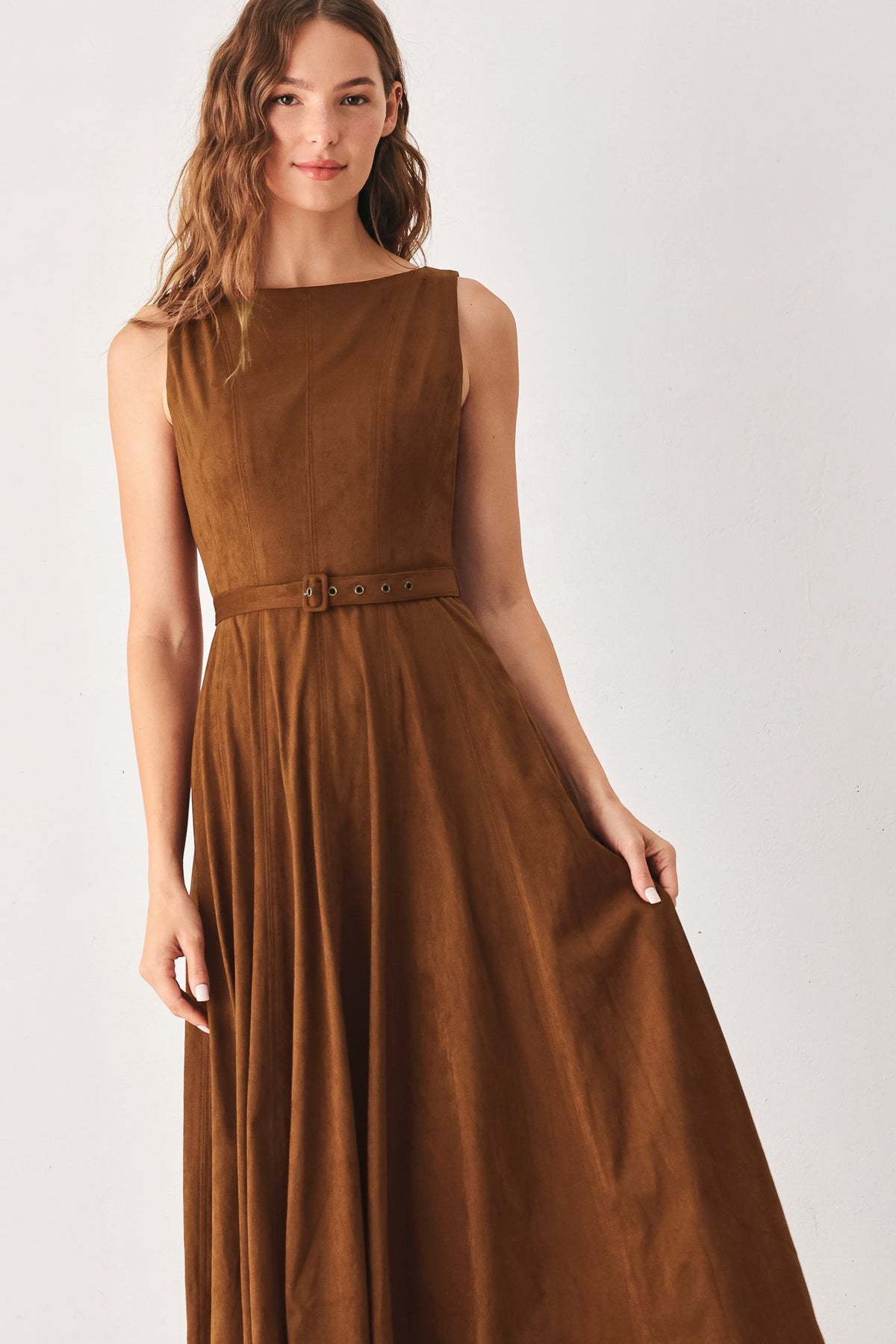 Tobacco Moon Faux-Suede Midi Dress