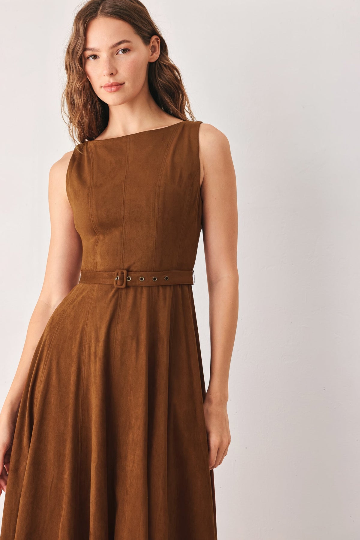Tobacco Moon Faux-Suede Midi Dress