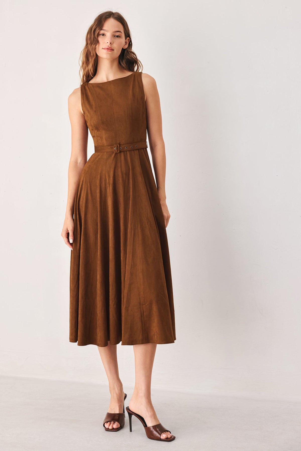 Tobacco Moon Faux-Suede Midi Dress