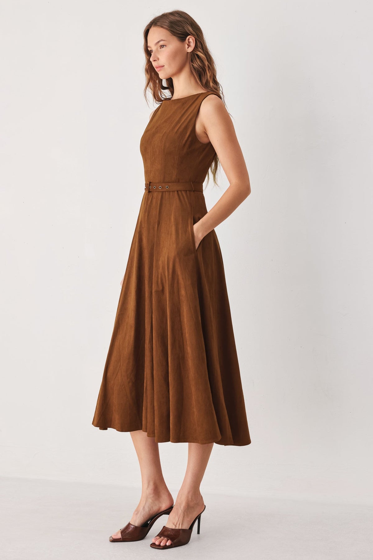 Tobacco Moon Faux-Suede Midi Dress