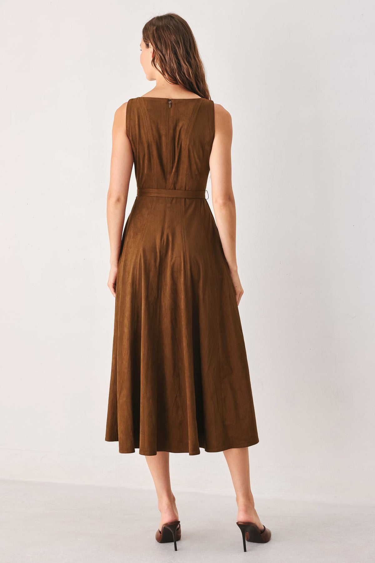 Tobacco Moon Faux-Suede Midi Dress