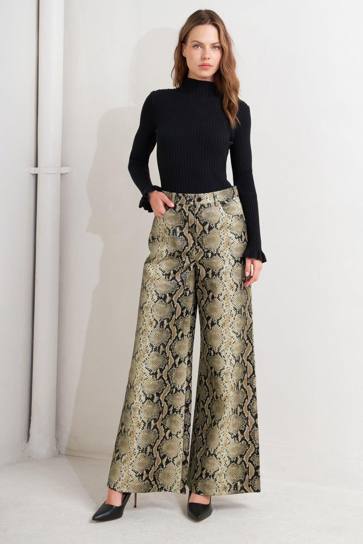 Cold Blooded Snakeskin Wide-Leg Pants