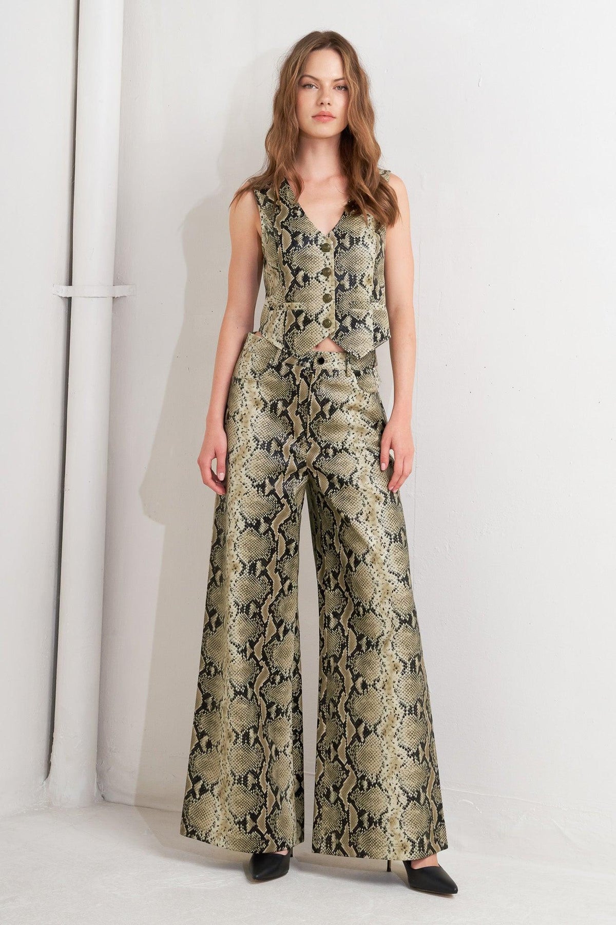 Cold Blooded Snakeskin Wide-Leg Pants
