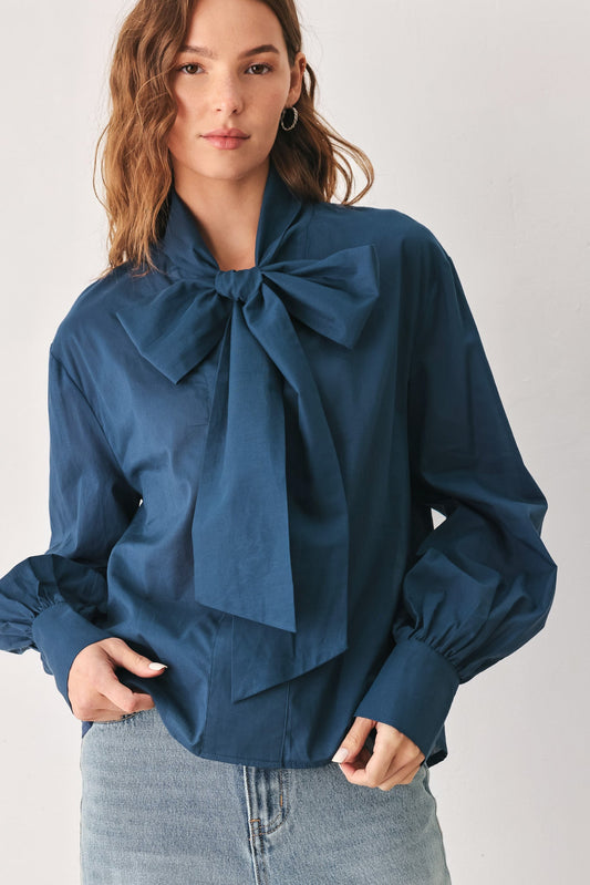 Ocean Ink Tie-Neck Blouse