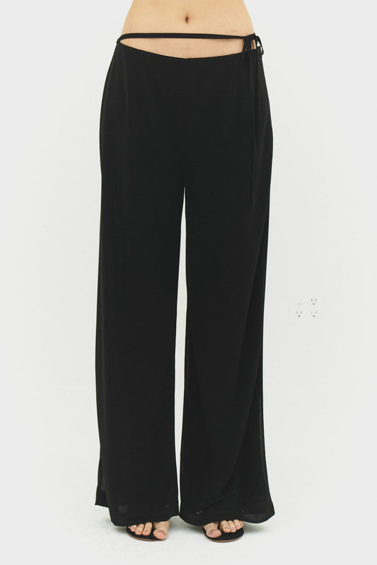 Black Magic Tie-Side Wide-Leg Pants