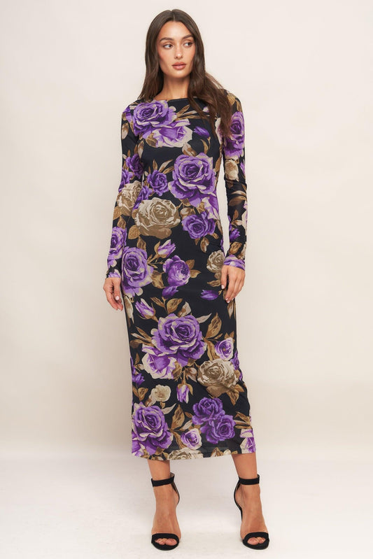 Black Orchid Power-Mesh Midi Dress