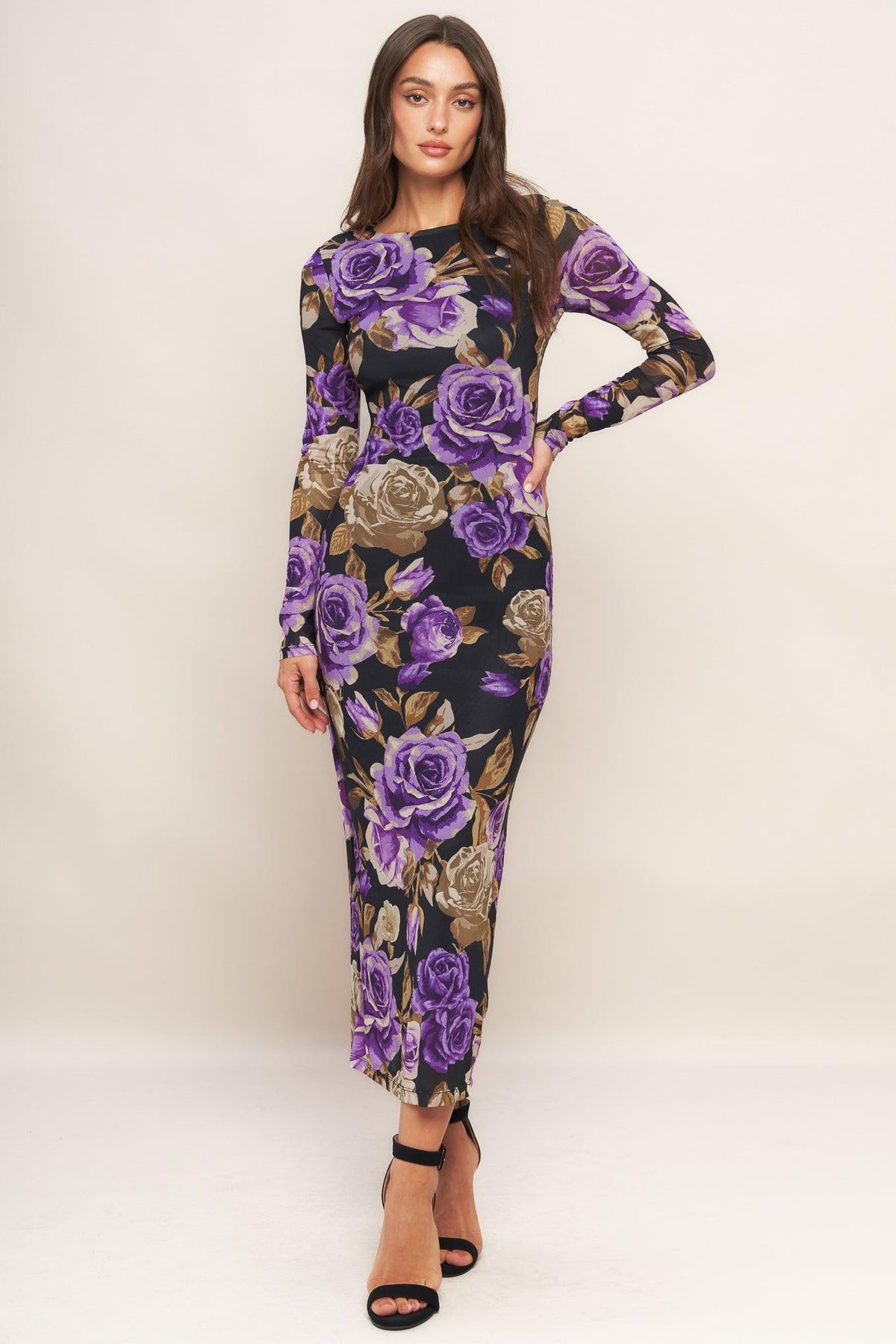 Black Orchid Power-Mesh Midi Dress