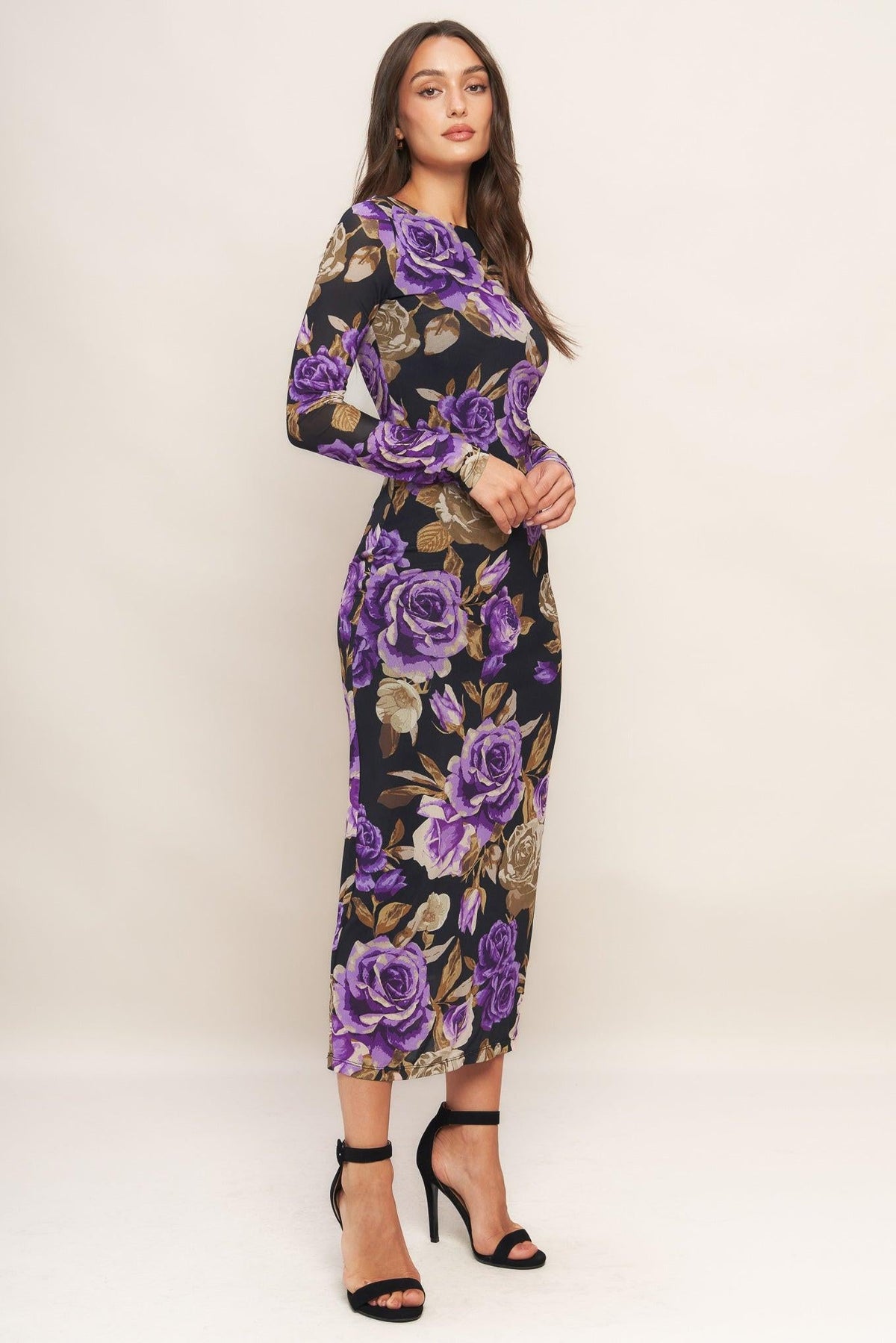 Black Orchid Power-Mesh Midi Dress