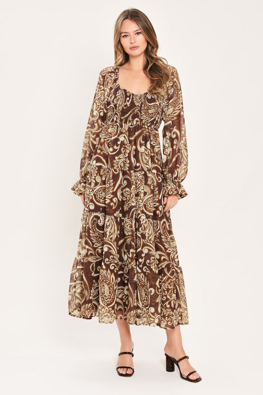 Coffeehouse Paisley Midi Dress