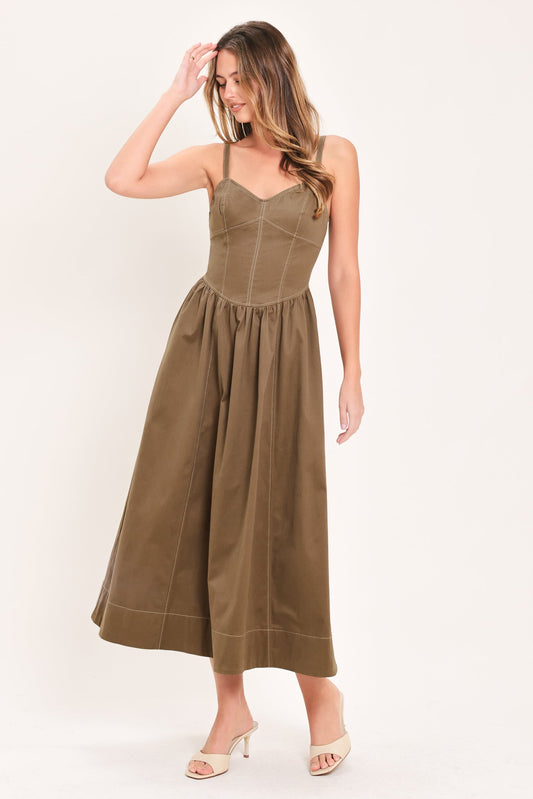 Prairie Heart Corset-Waist Midi Dress