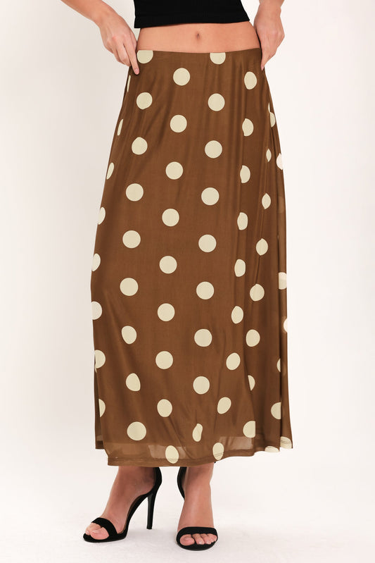 French Girl Polka-Dot Mesh Midi Skirt