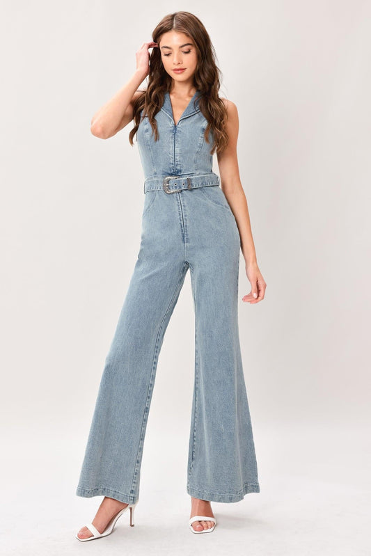 Indigo Transit Flared Denim Jumpsuit