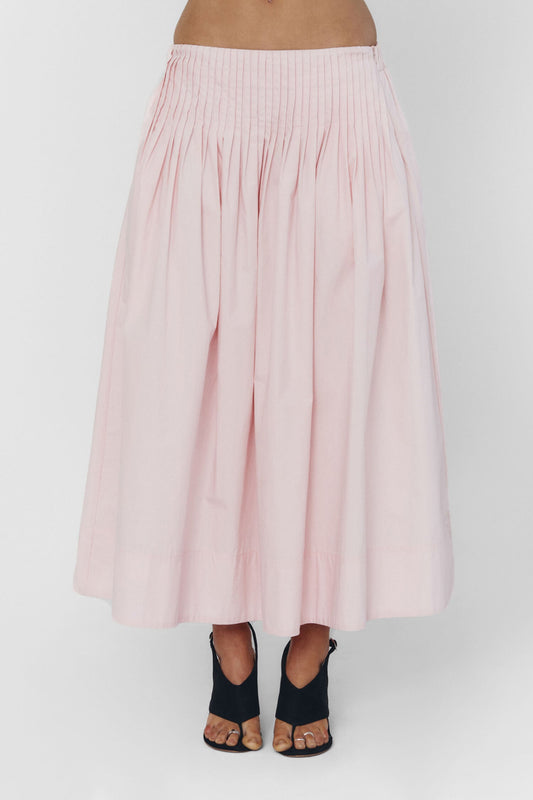 Pink Moon Pleated Cotton Maxi Skirt