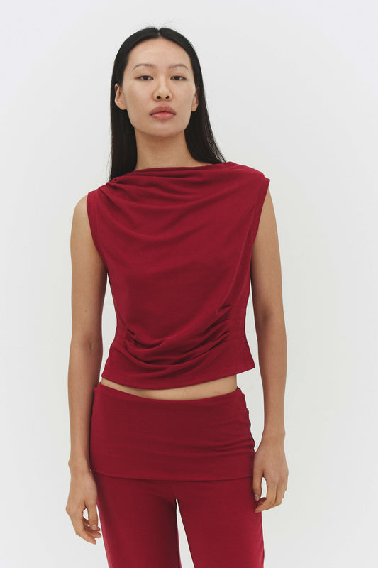 Raspberry Beret Draped Knit Tank