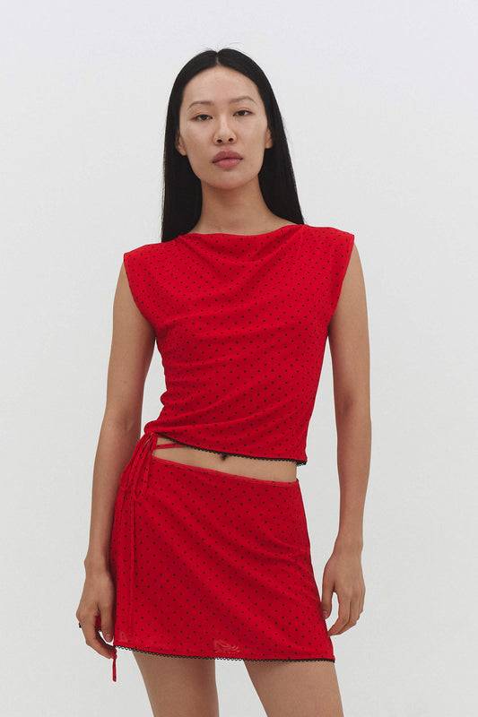 Red Room Scalloped Mesh Top
