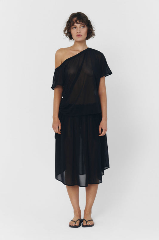 Black Star Asymmetric Drawstring Top
