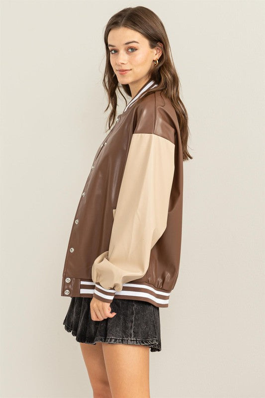 Game On PU Colorblock Baseball Jacket