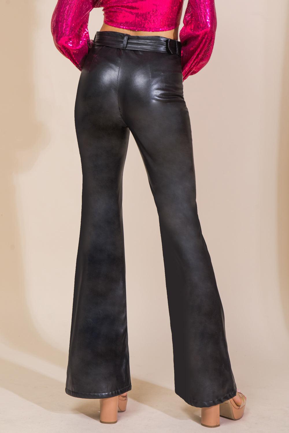 Blackout Belted Faux-Leather Flares
