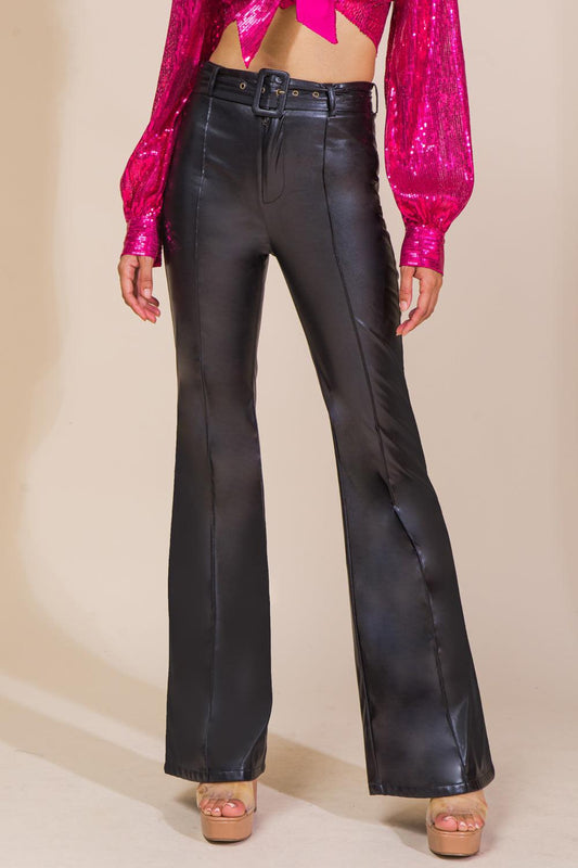 Blackout Belted Faux-Leather Flares